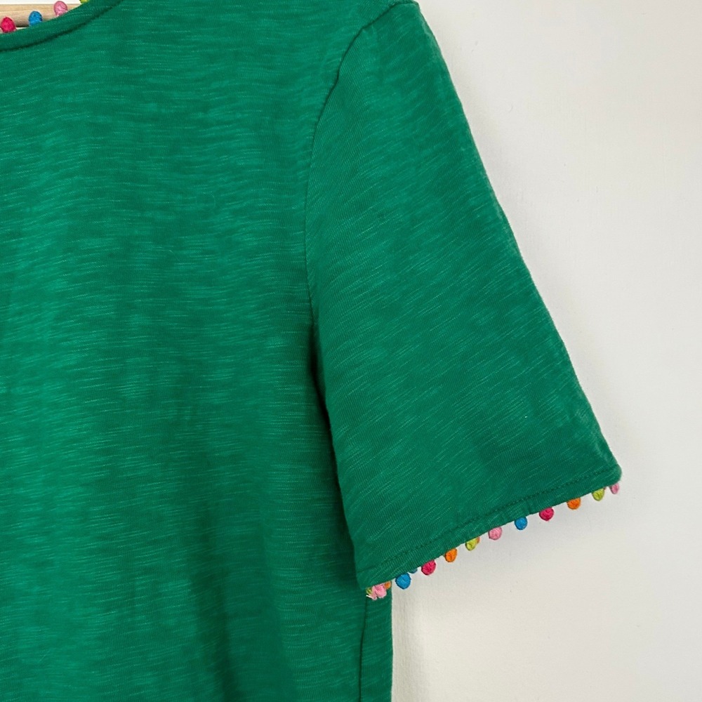 Boden Green Tshirt Dress Short Sleeves Colored Pom Pom Trim Size 6 - Picture 3 of 5